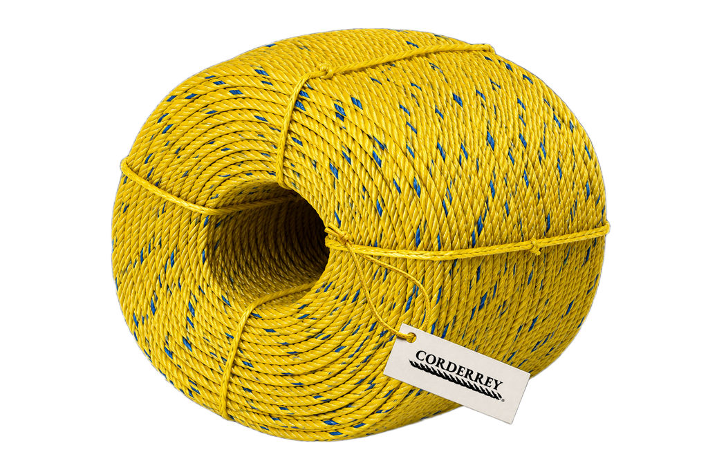 Rollo de Cuerda de Polipropileno Reciclado Amarilla con Guía Azul – 6 mm (1/4")