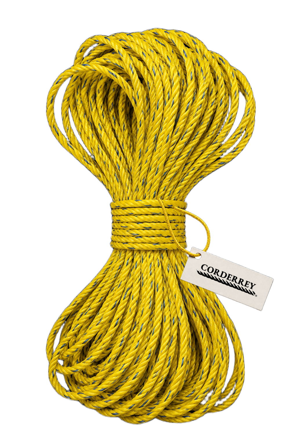 Rollo de Cuerda de Polipropileno Reciclado Amarilla con Guía Azul – 6 mm (1/4")