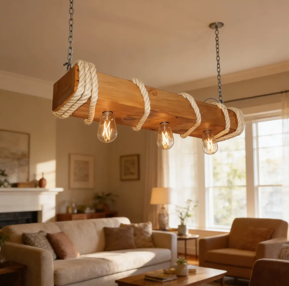 Lámpara Colgante “Muelle Corto” Color Claro – 3 Focos – 80 cm x 25 cm