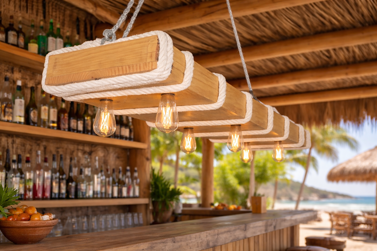 Lámpara Colgante “Muelle Largo” Color Claro – 6 Focos – 120 cm x 30 cm